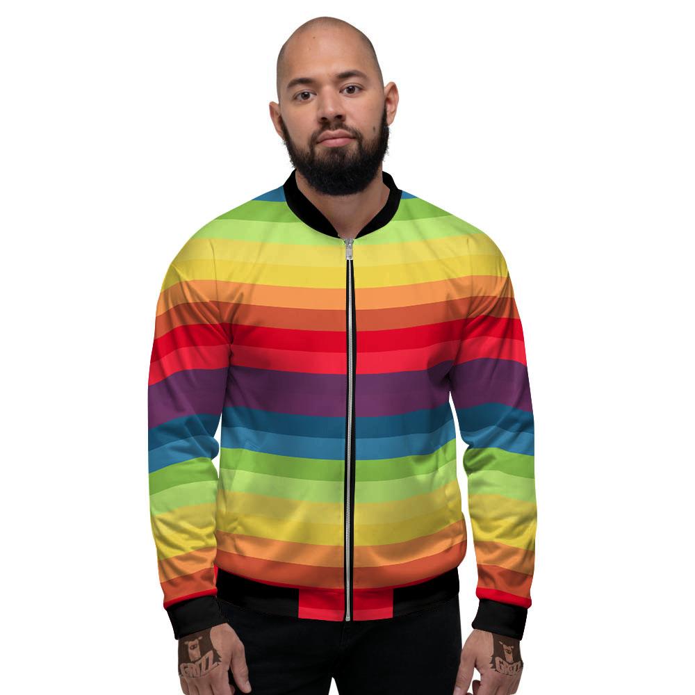 Stripe Rainbow Print Pattern Men's Bomber Jacket-grizzshop