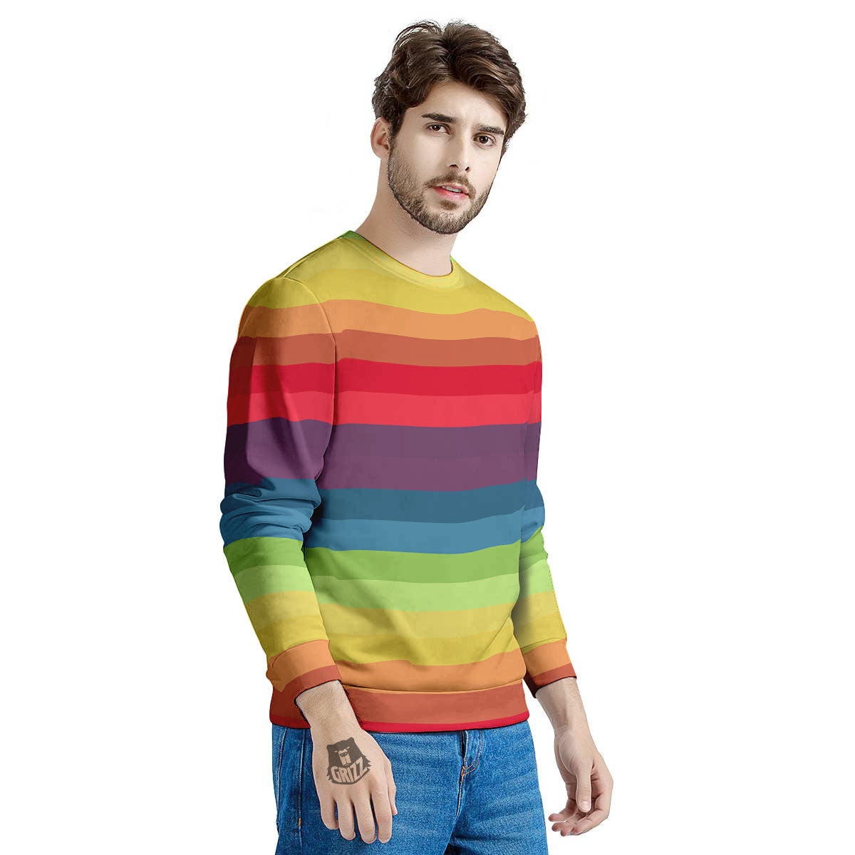 Stripe Rainbow Print Pattern Men's Sweatshirt-grizzshop