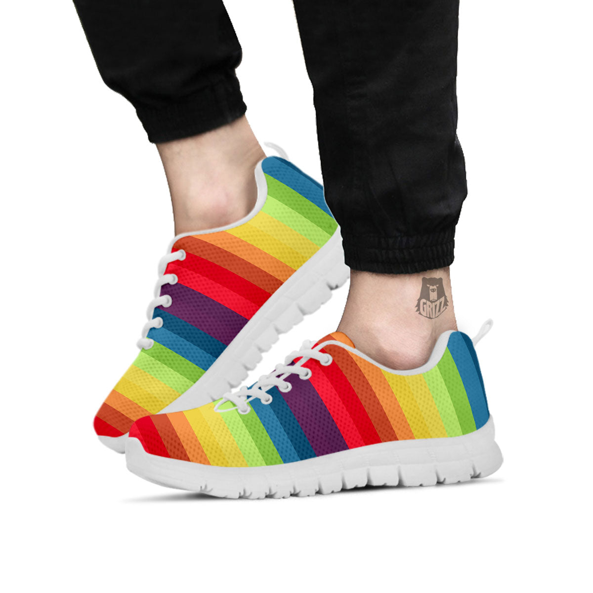 Stripe Rainbow Print Pattern White Sneaker-grizzshop