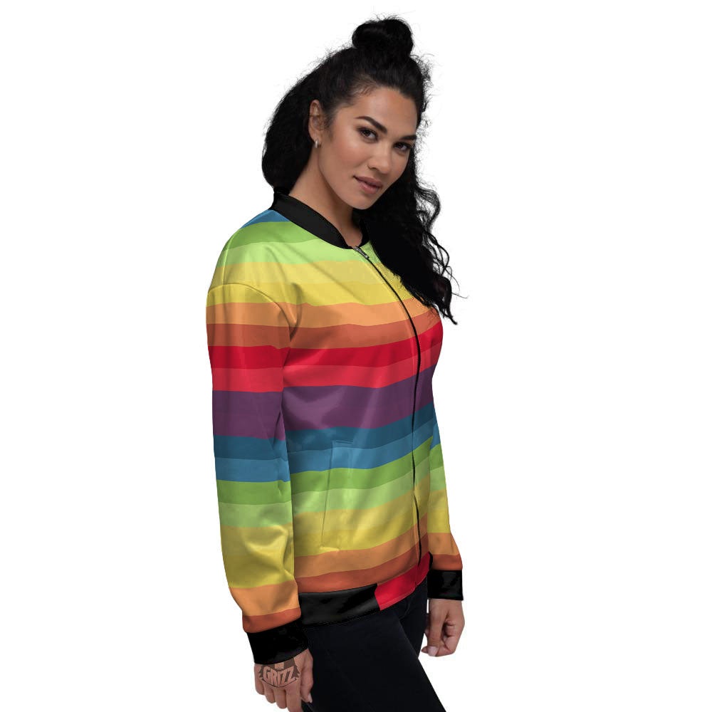 Stripe Rainbow Print Pattern Women's Bomber Jacket-grizzshop