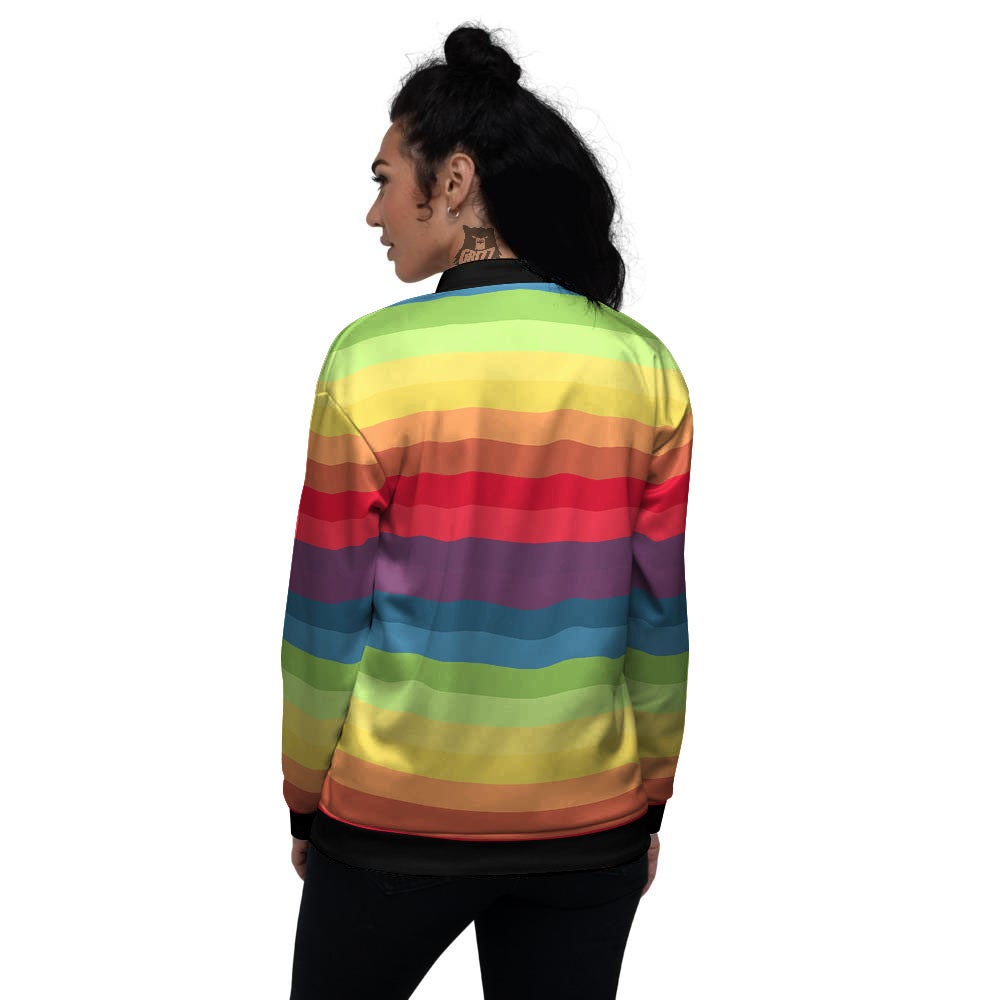 Stripe Rainbow Print Pattern Women's Bomber Jacket-grizzshop