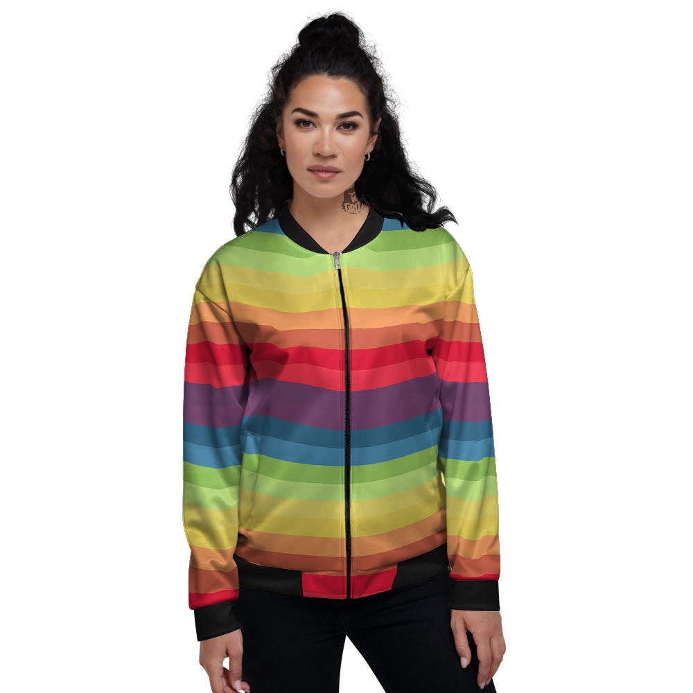 Stripe Rainbow Print Pattern Women's Bomber Jacket-grizzshop