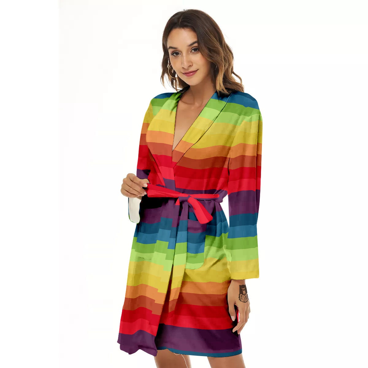 Stripe Rainbow Print Pattern Women's Robe-grizzshop
