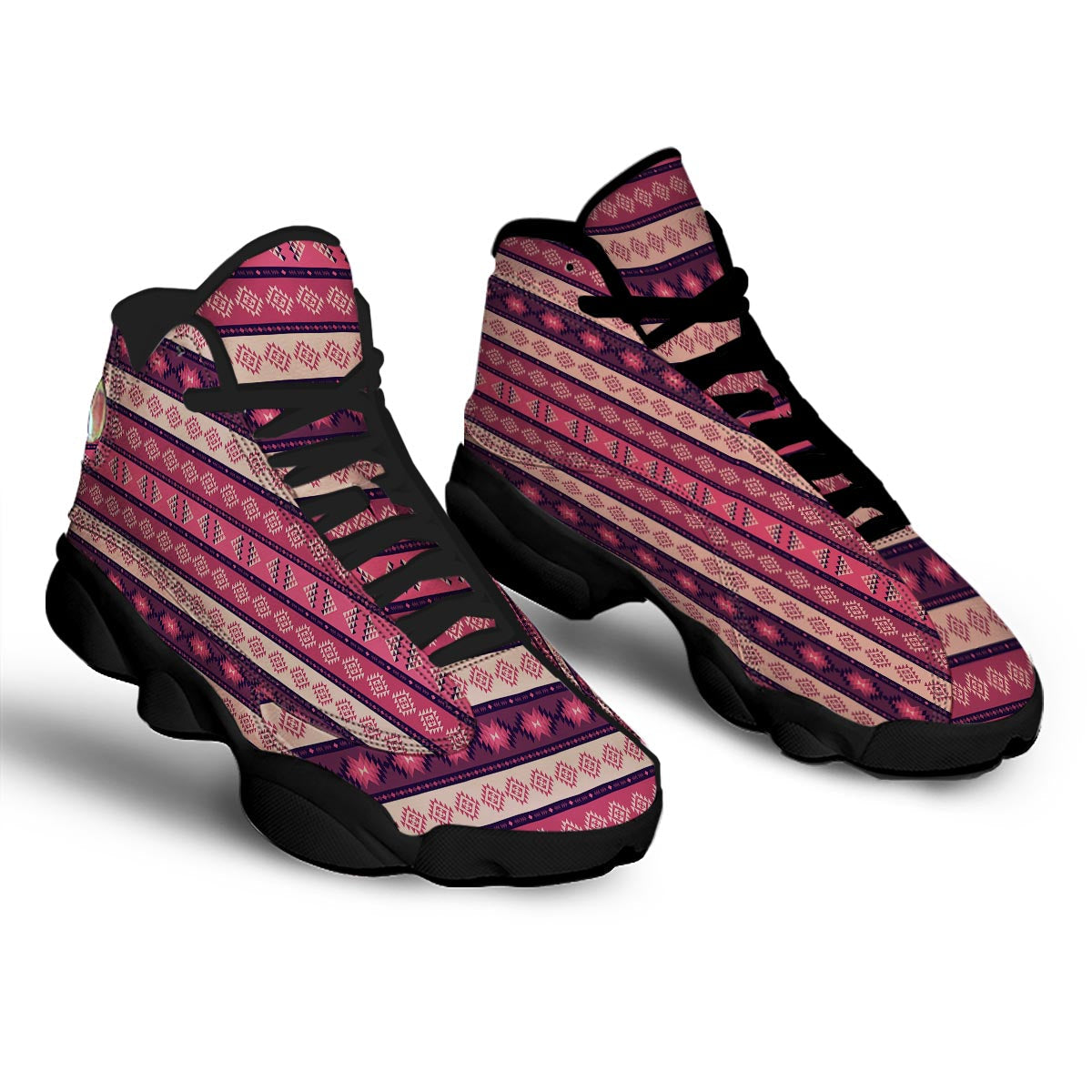 Stripe Southwestern Print Pattern Black Basketball Shoes-grizzshop