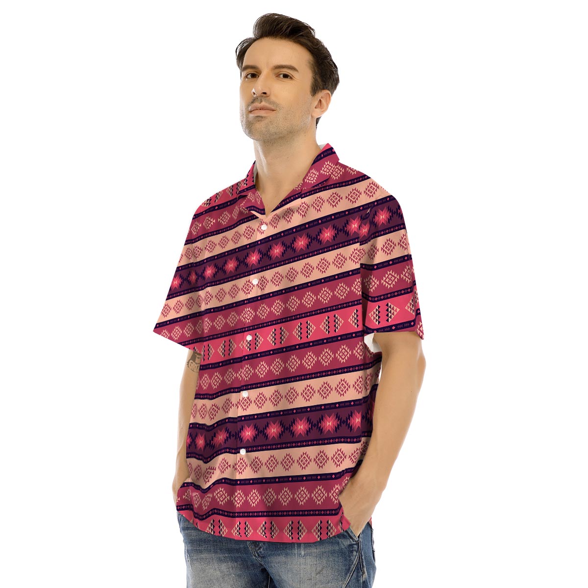 Stripe Southwestern Print Pattern Men's Hawaiian Shirt-grizzshop