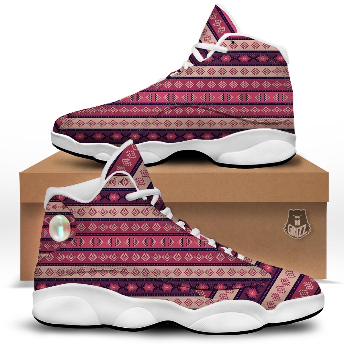 Stripe Southwestern Print Pattern White Basketball Shoes-grizzshop