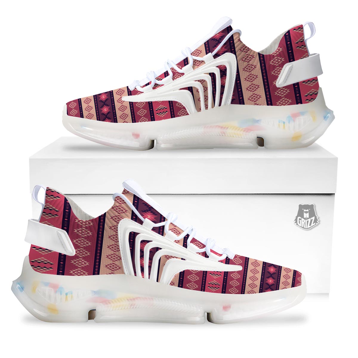 Stripe Southwestern Print Pattern White Gym Shoes-grizzshop