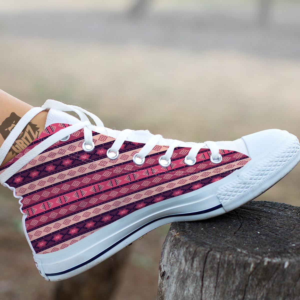 Stripe Southwestern Print Pattern White High Top Shoes-grizzshop