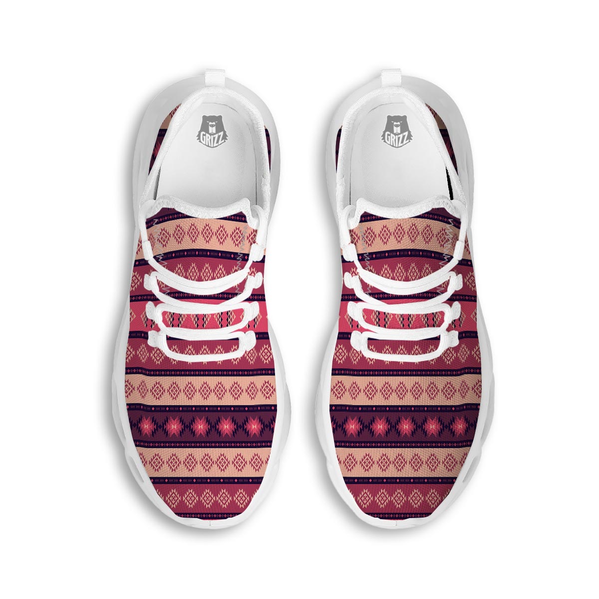 Stripe Southwestern Print Pattern White Running Shoes-grizzshop