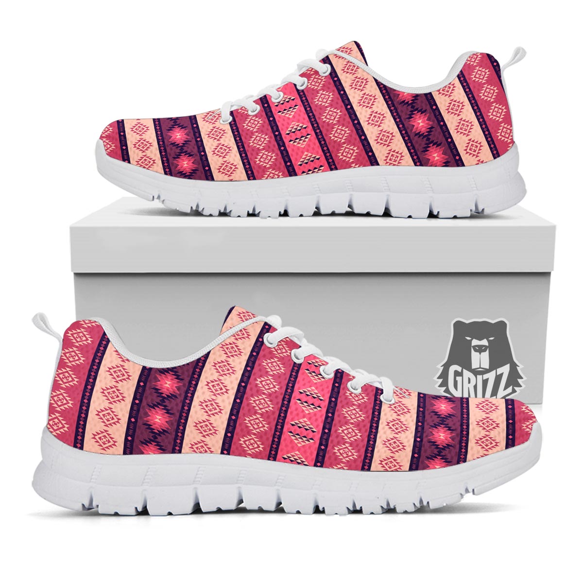 Stripe Southwestern Print Pattern White Sneaker-grizzshop