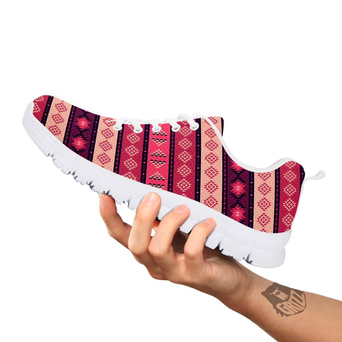 Stripe Southwestern Print Pattern White Sneaker-grizzshop