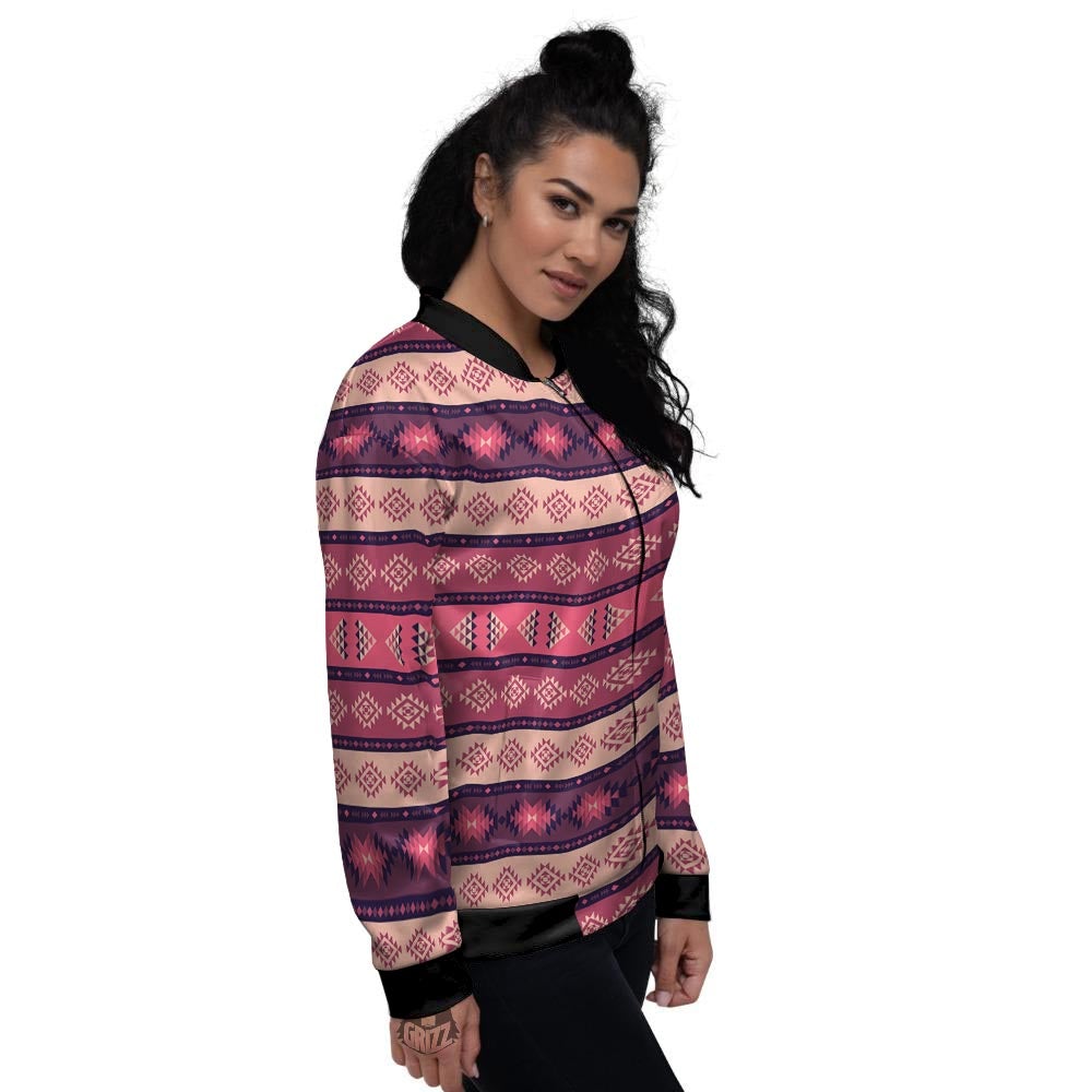 Stripe Southwestern Print Pattern Women's Bomber Jacket-grizzshop