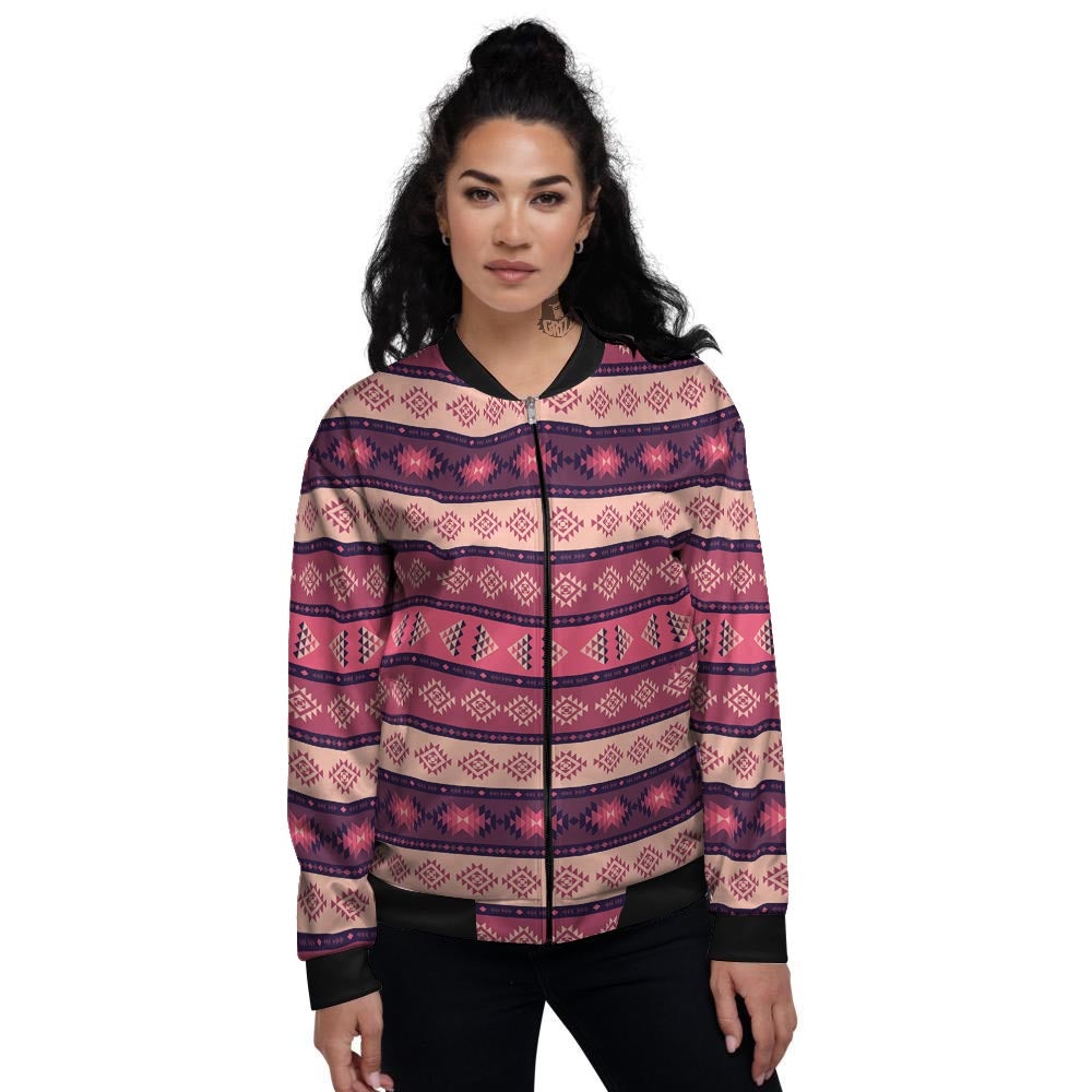 Stripe Southwestern Print Pattern Women's Bomber Jacket-grizzshop