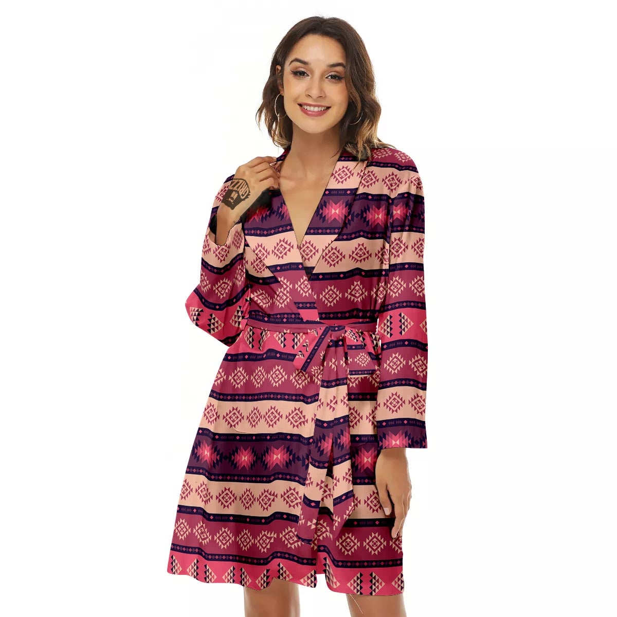 Stripe Southwestern Print Pattern Women's Robe-grizzshop