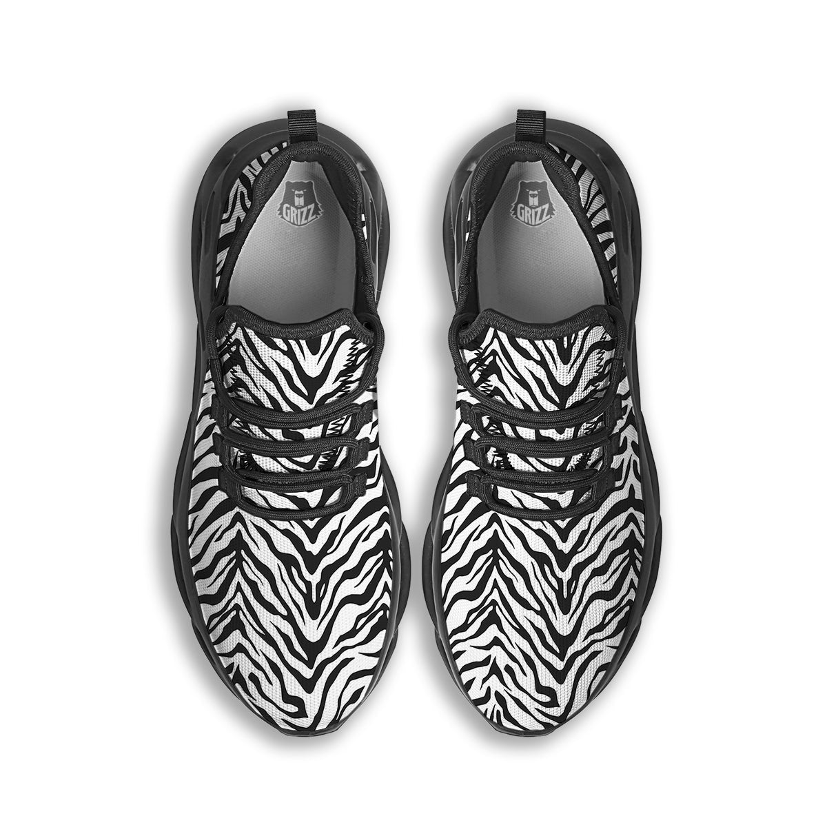 Stripe White Tiger Print Pattern Black Running Shoes-grizzshop