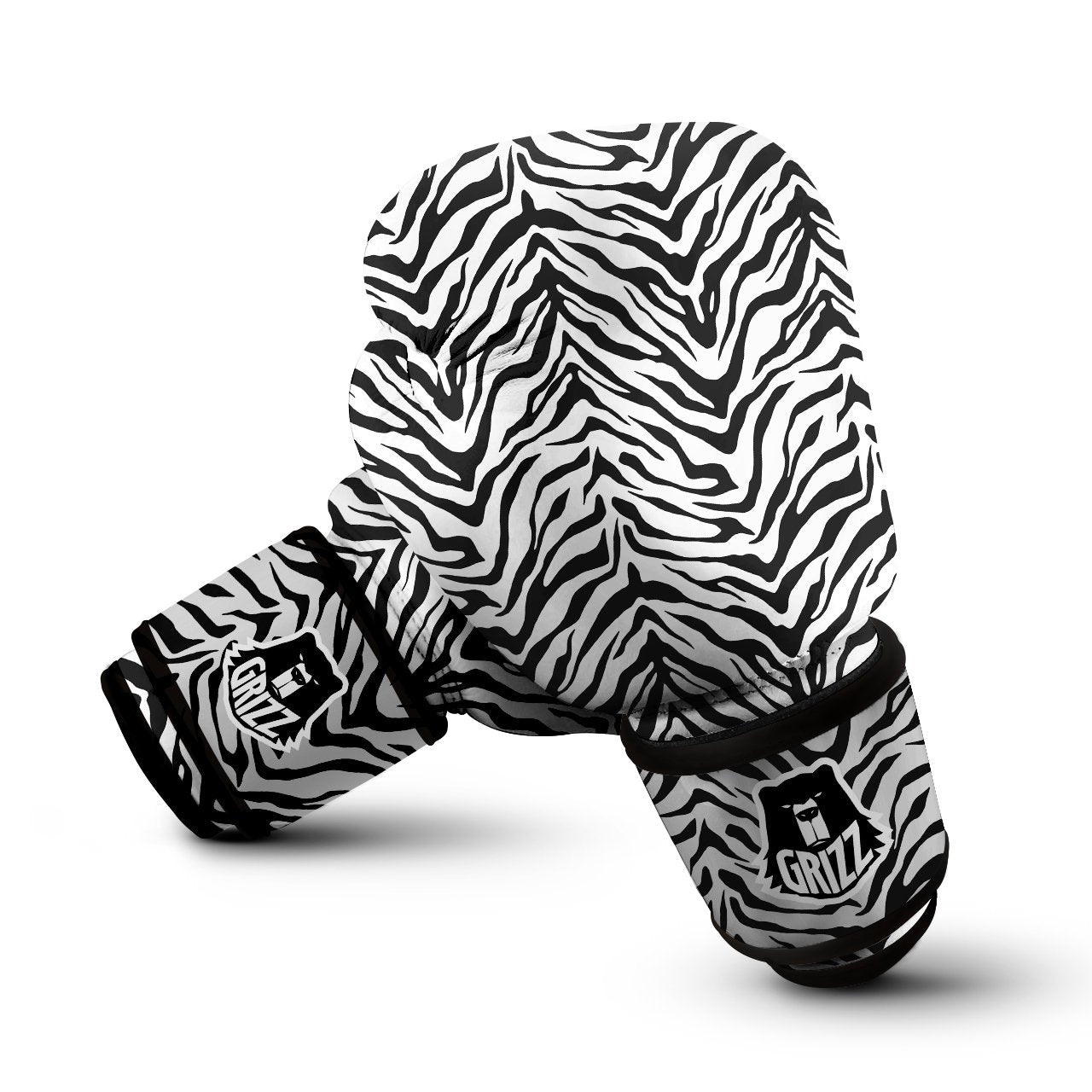 Stripe White Tiger Print Pattern Boxing Gloves-grizzshop