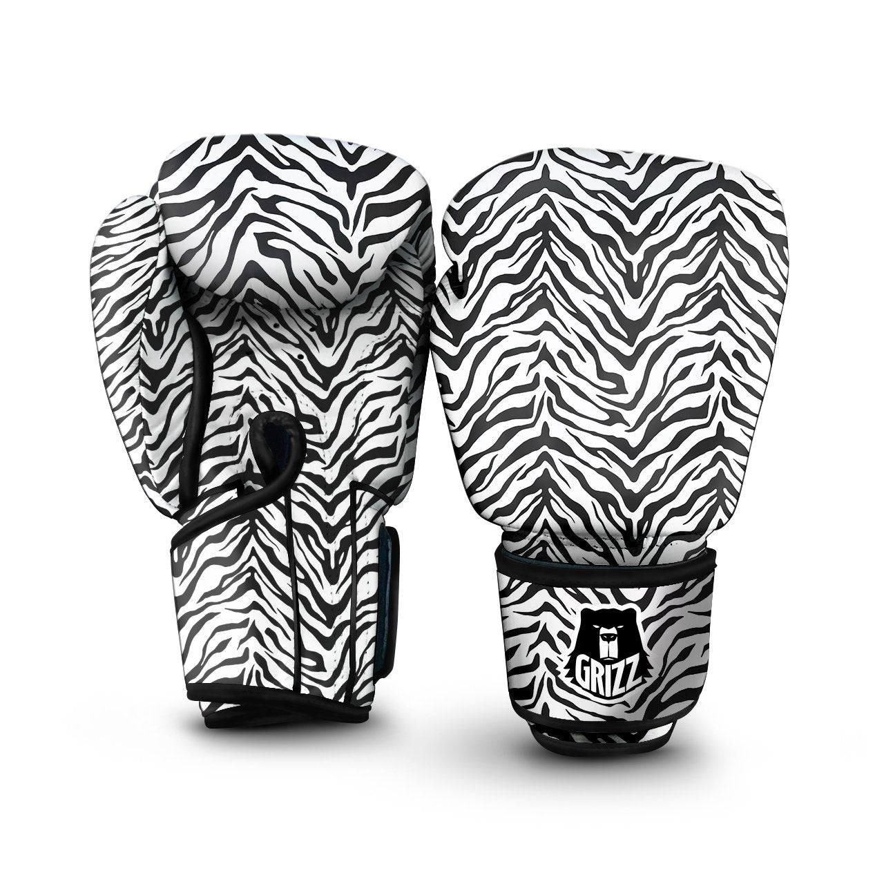 Stripe White Tiger Print Pattern Boxing Gloves-grizzshop