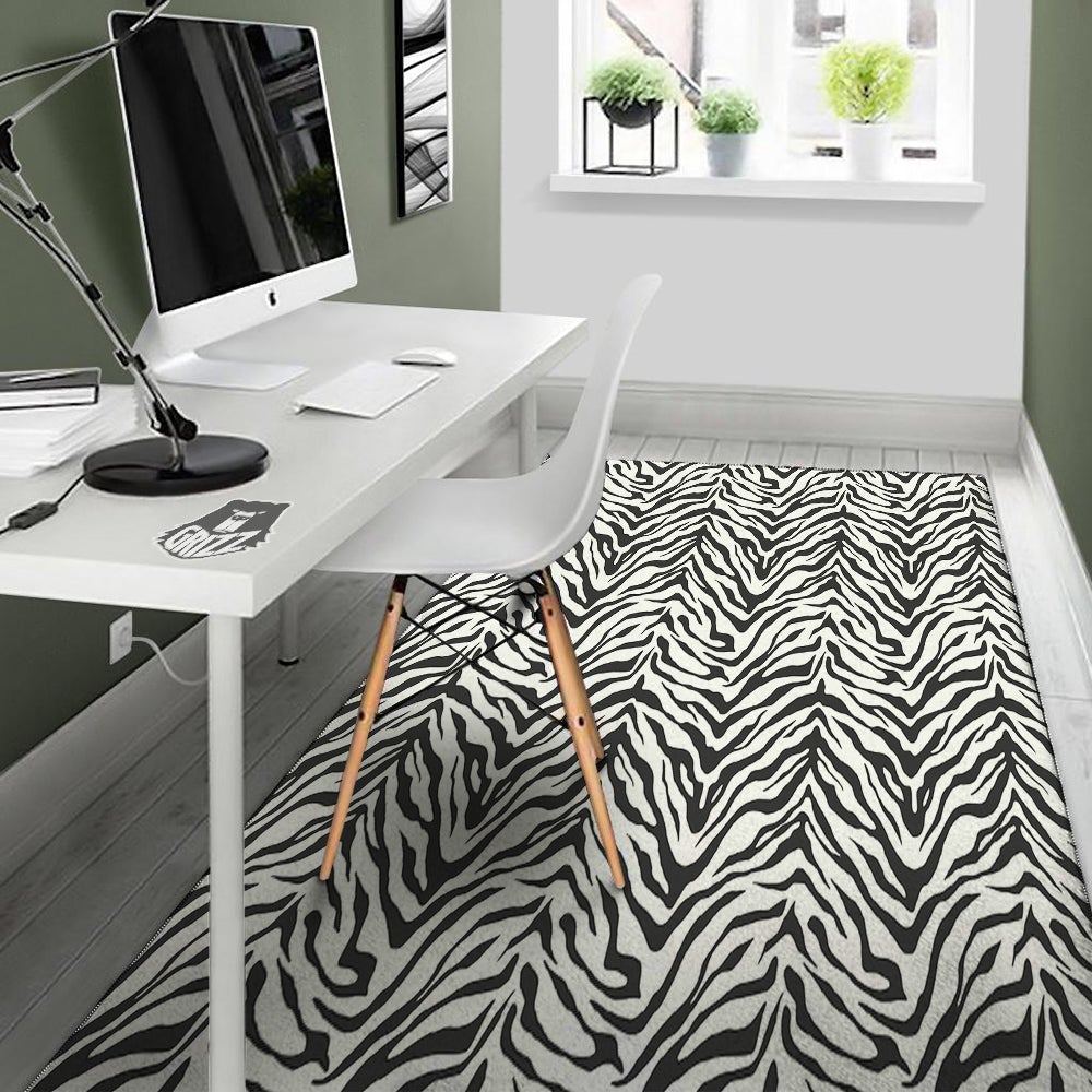 Stripe White Tiger Print Pattern Floor Mat-grizzshop