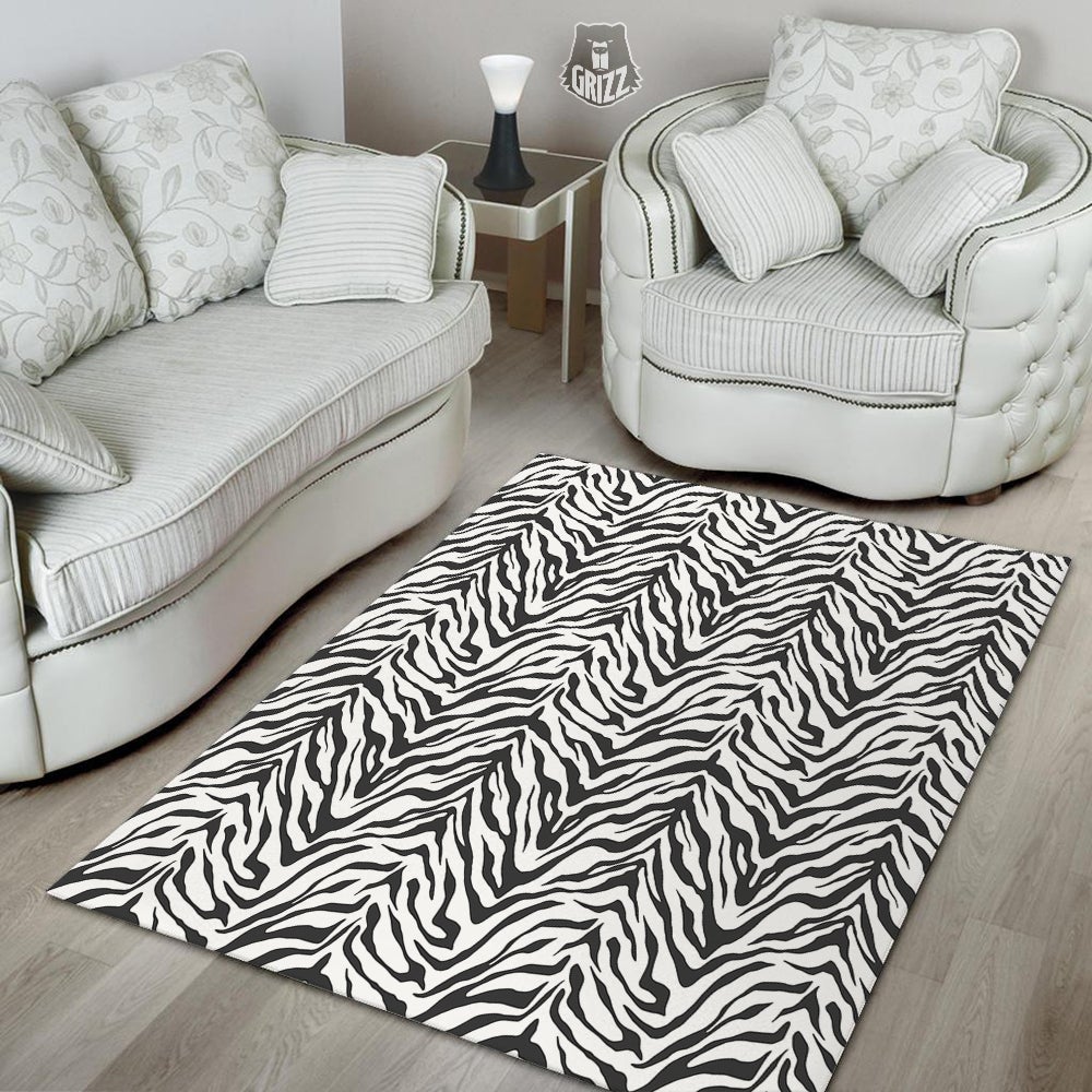Stripe White Tiger Print Pattern Floor Mat-grizzshop
