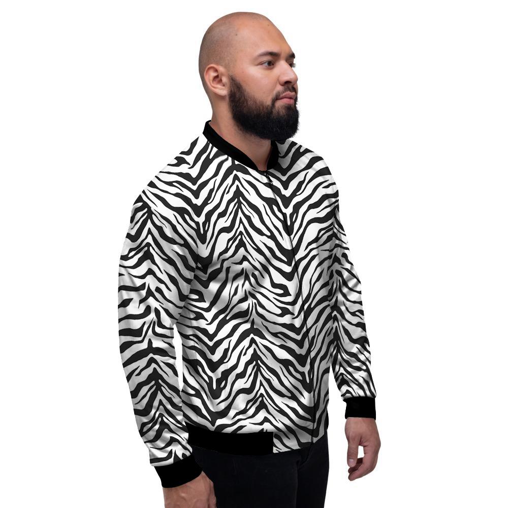 Stripe White Tiger Print Pattern Men's Bomber Jacket-grizzshop