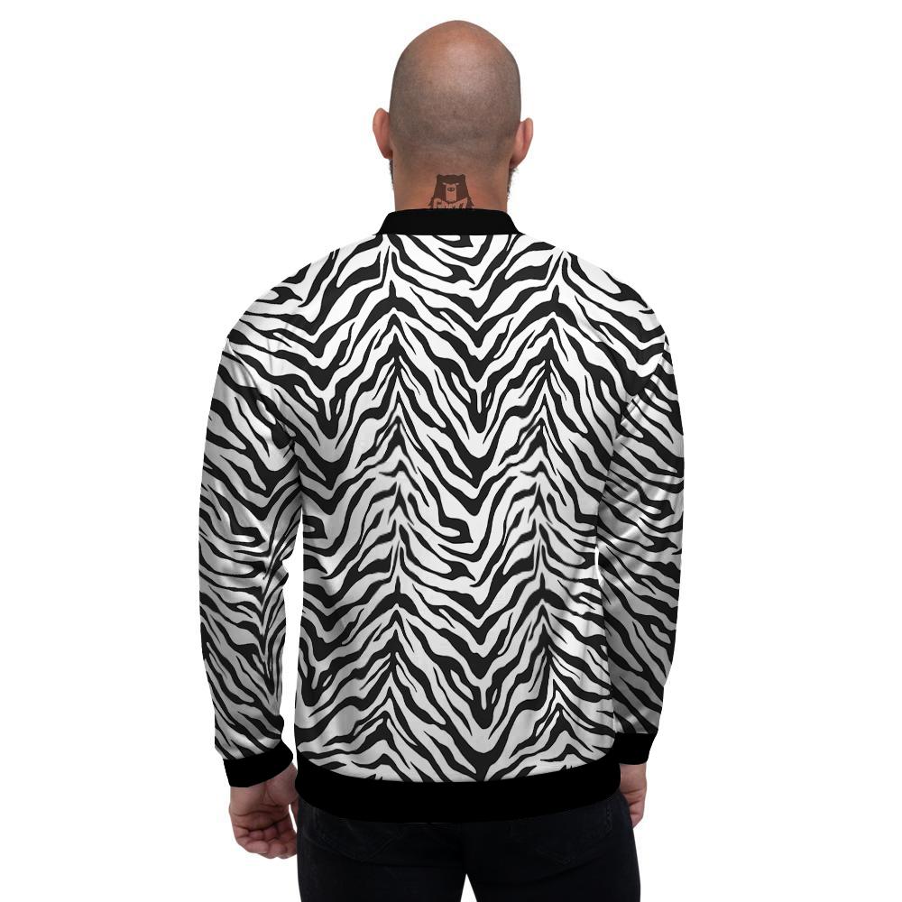 Stripe White Tiger Print Pattern Men's Bomber Jacket-grizzshop