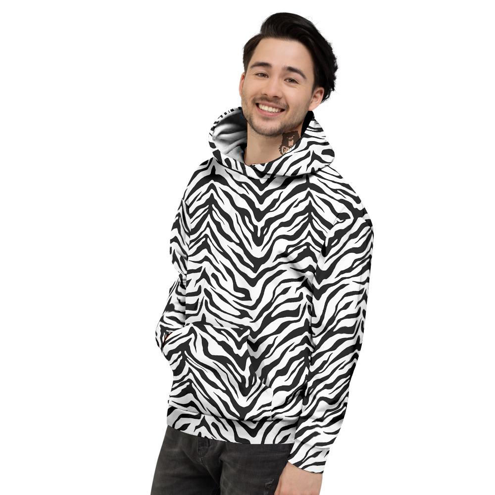 Stripe White Tiger Print Pattern Men's Hoodie-grizzshop