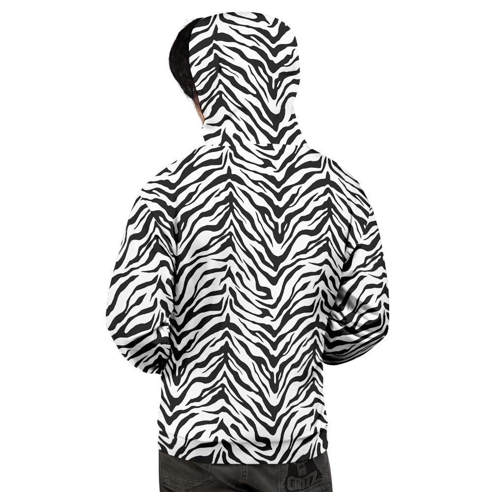 Stripe White Tiger Print Pattern Men's Hoodie-grizzshop