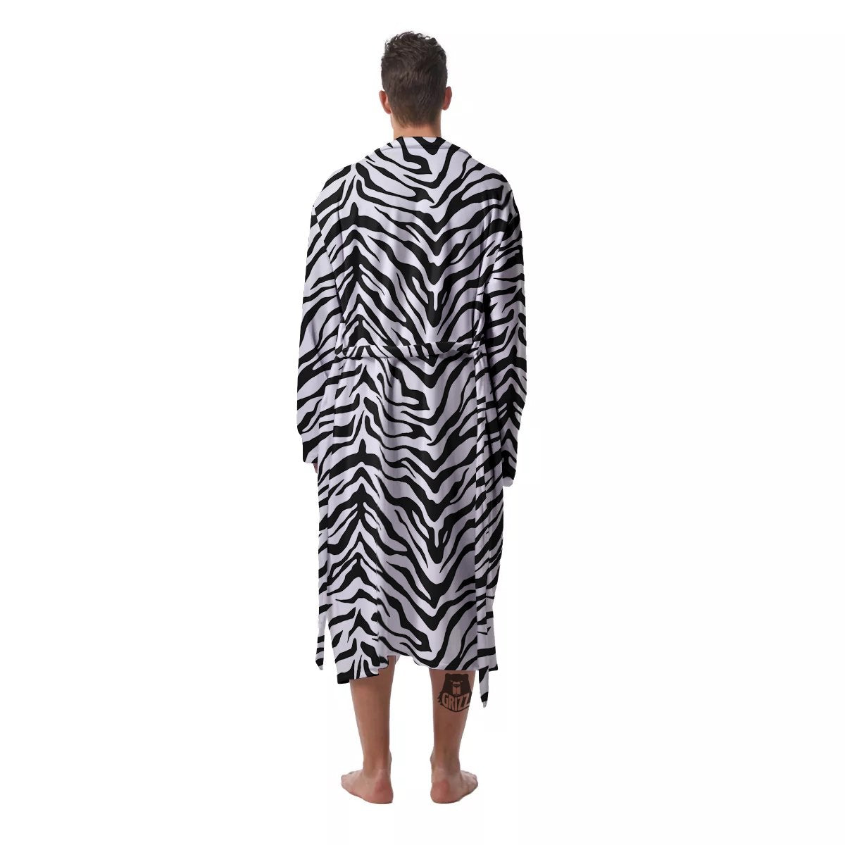 Stripe White Tiger Print Pattern Men's Robe-grizzshop