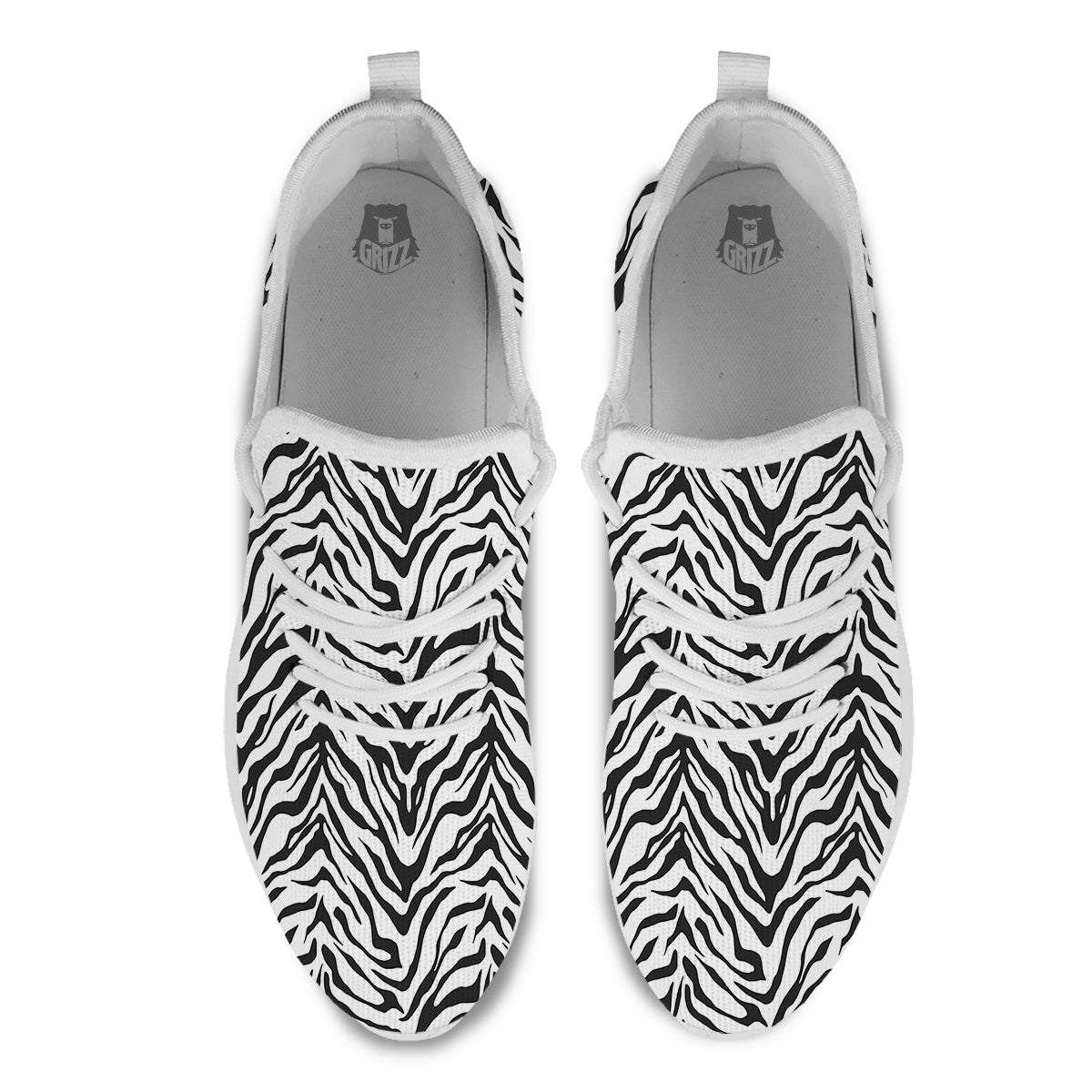 Stripe White Tiger Print Pattern White Athletic Shoes-grizzshop