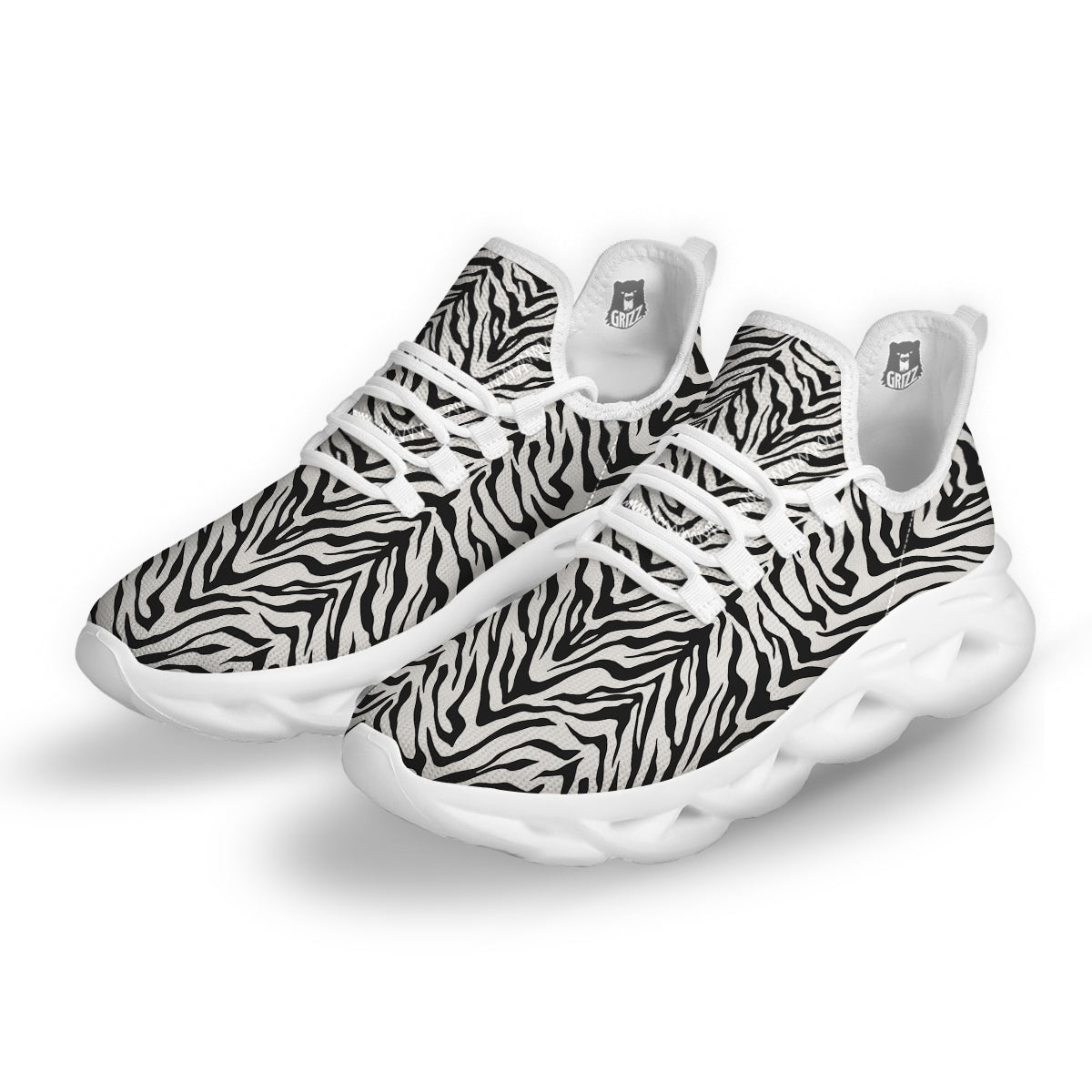 Stripe White Tiger Print Pattern White Running Shoes-grizzshop