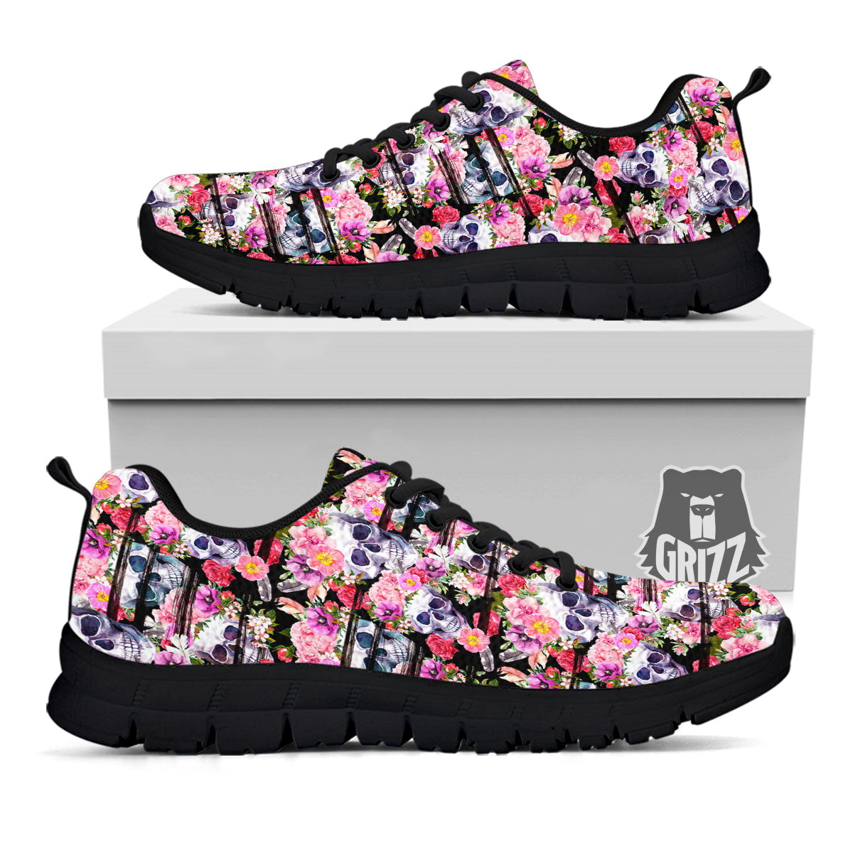 Striped Aloha Skull Print Pattern Black Sneaker-grizzshop