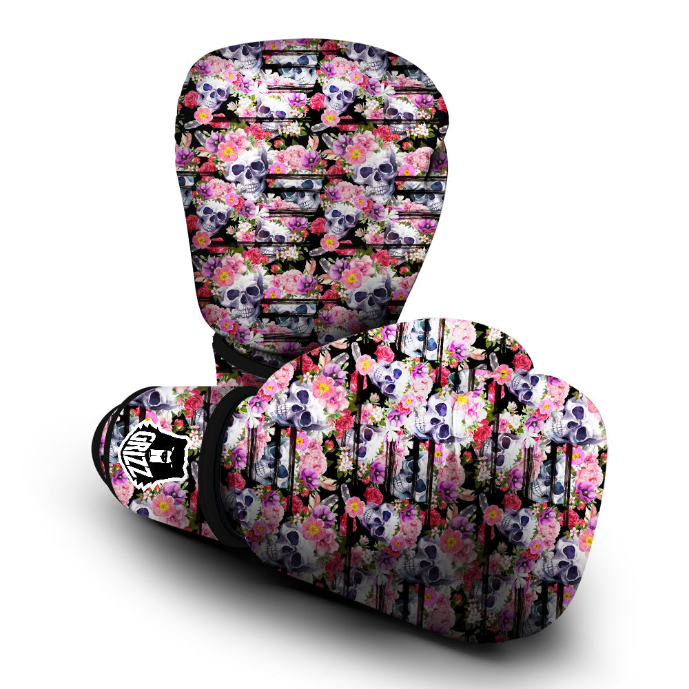 Striped Aloha Skull Print Pattern Boxing Gloves-grizzshop
