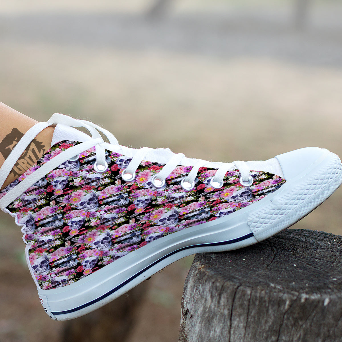 Striped Aloha Skull Print Pattern White High Top Shoes-grizzshop