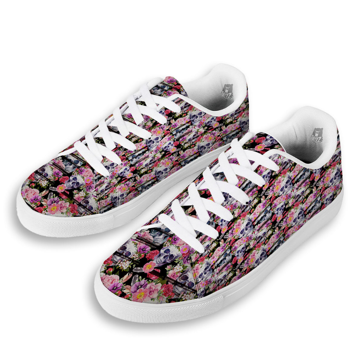 Striped Aloha Skull Print Pattern White Low Top Sneakers-grizzshop