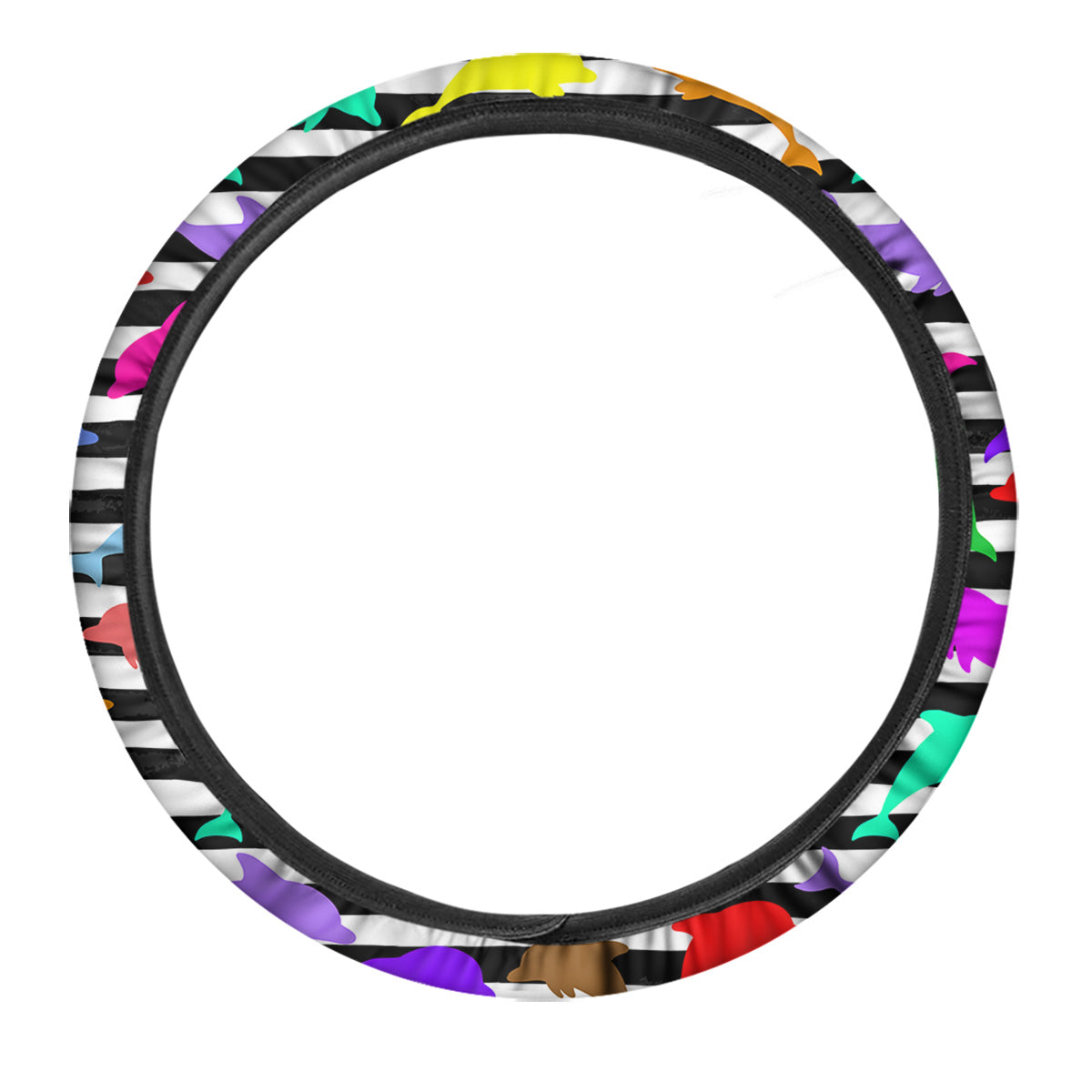 Striped And Colorful Dolphin Print Pattern Car Steering Wheel Cover-grizzshop