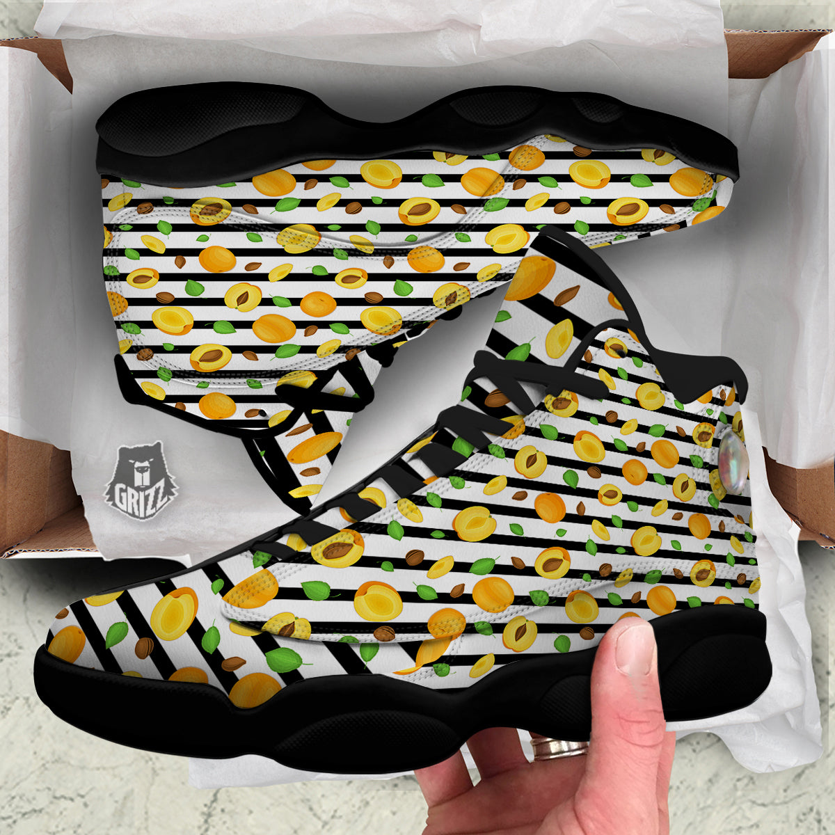 Striped Apricot Print Pattern Black Basketball Shoes-grizzshop