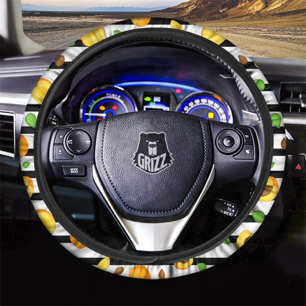 Striped Apricot Print Pattern Car Steering Wheel Cover-grizzshop