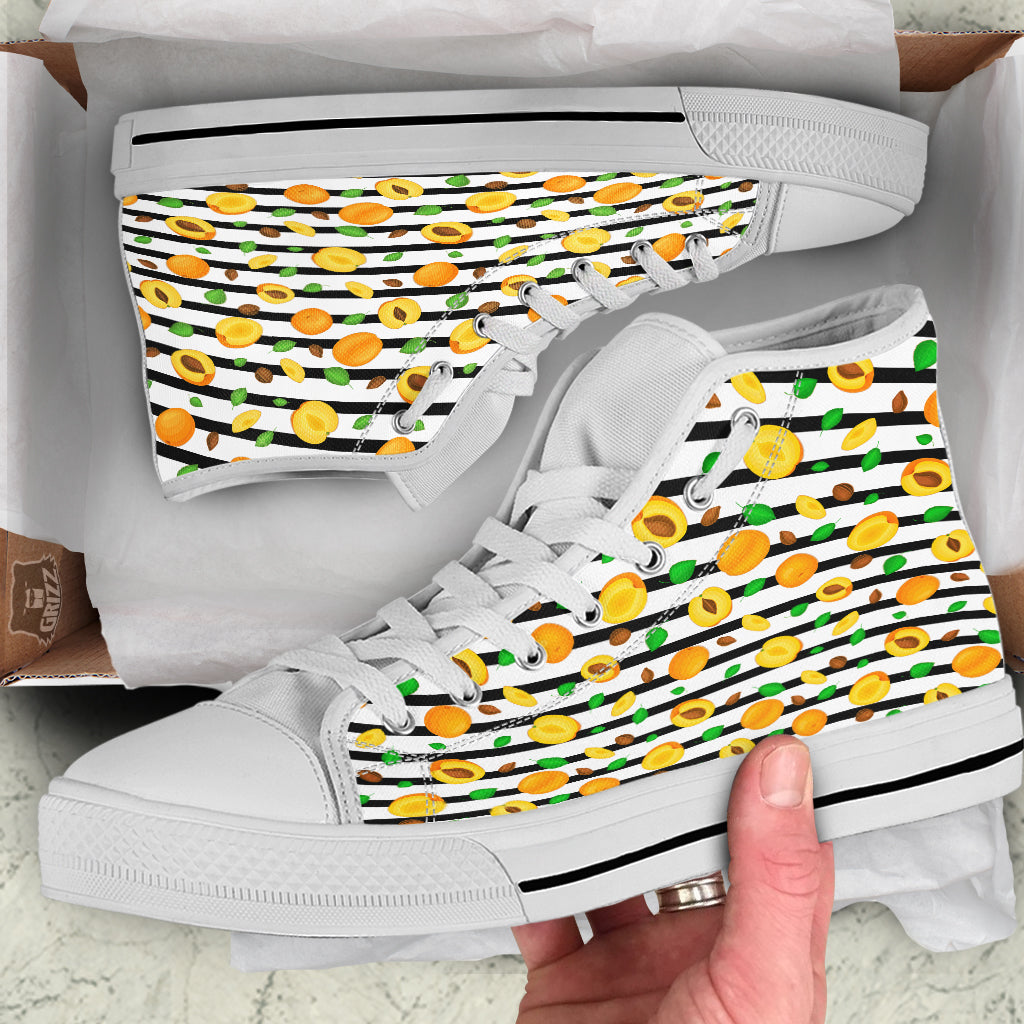 Striped Apricot Print Pattern White High Top Shoes-grizzshop