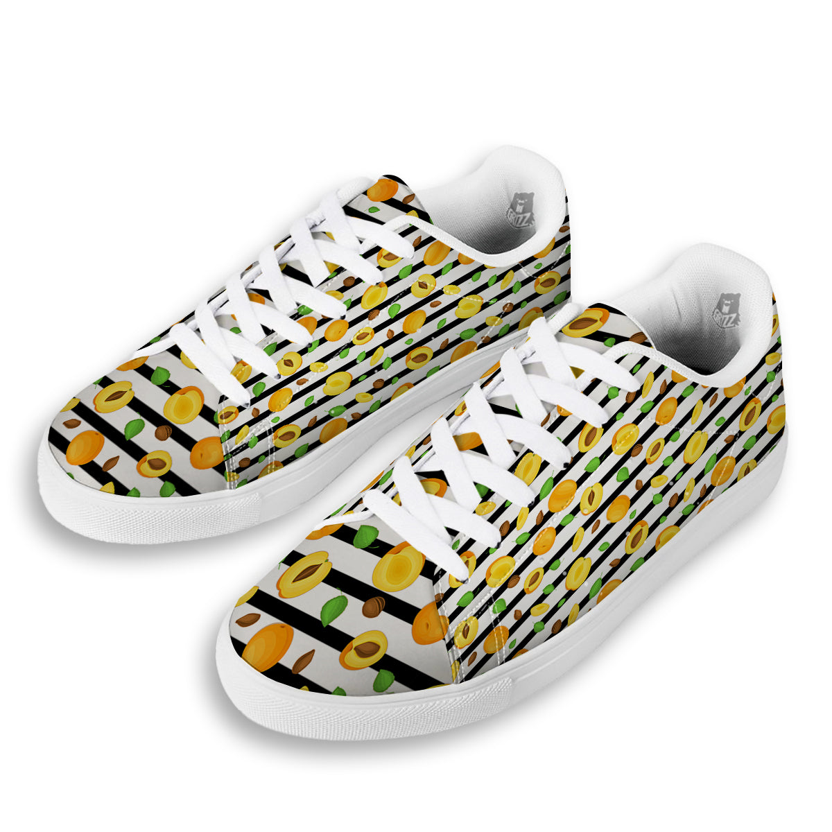 Striped Apricot Print Pattern White Low Top Sneakers-grizzshop