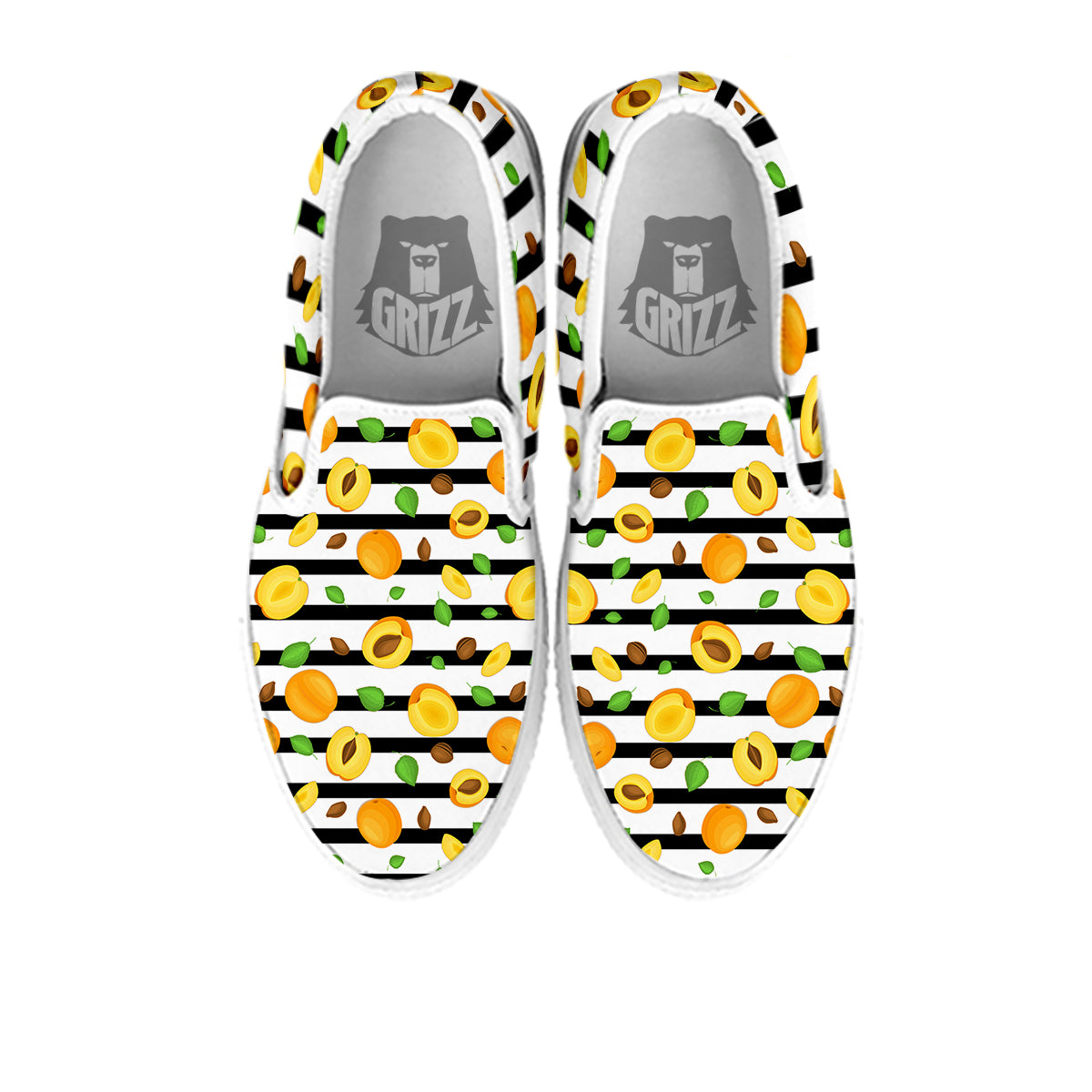 Striped Apricot Print Pattern White Slip On Shoes-grizzshop