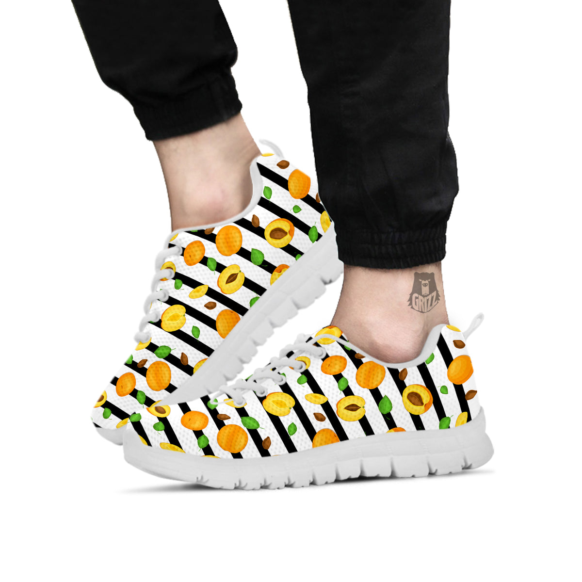 Striped Apricot Print Pattern White Sneaker-grizzshop