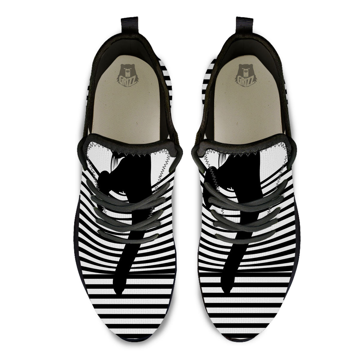 Striped Black Cat Print Black Athletic Shoes-grizzshop