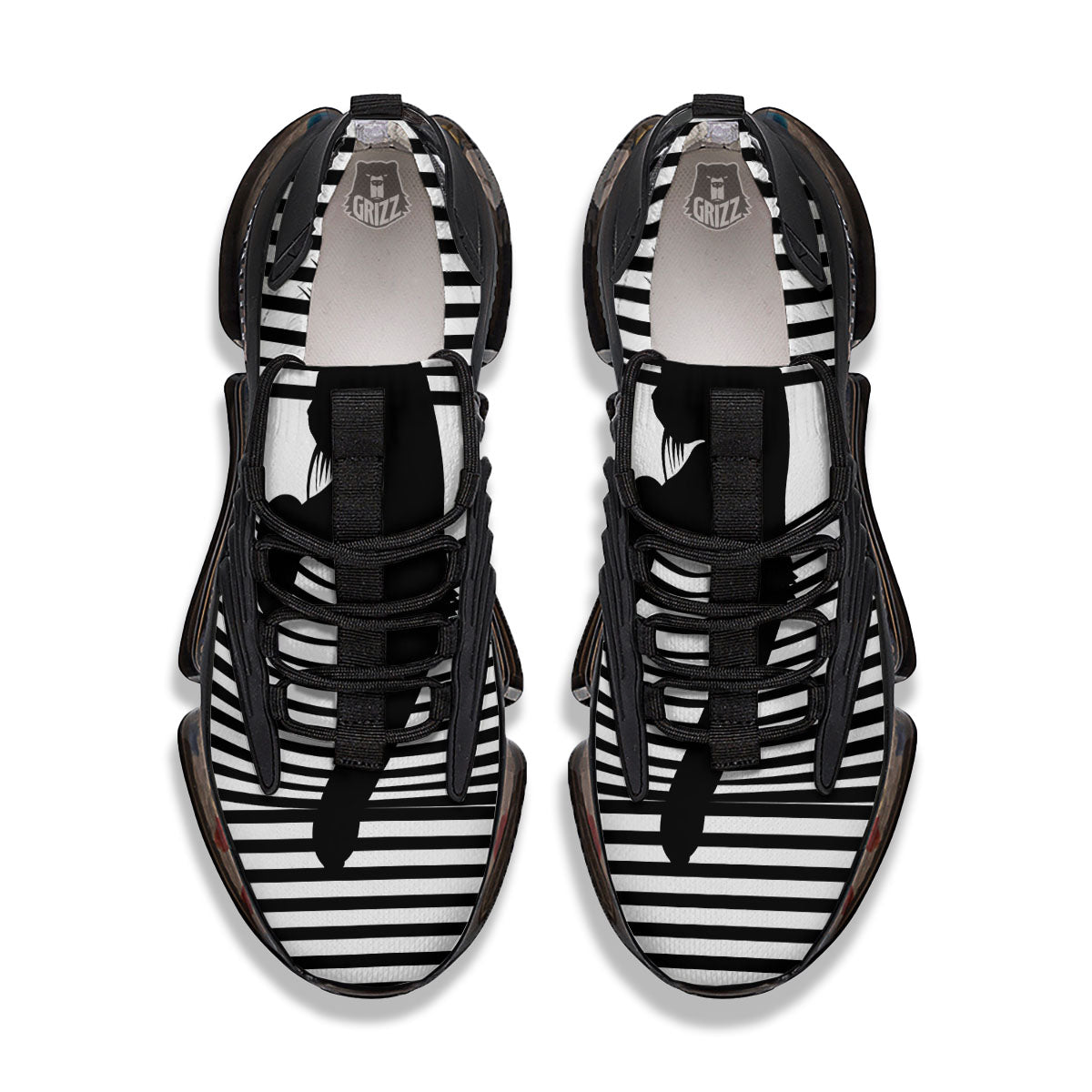 Striped Black Cat Print Black Gym Shoes-grizzshop