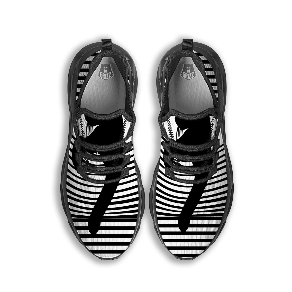 Striped Black Cat Print Black Running Shoes-grizzshop