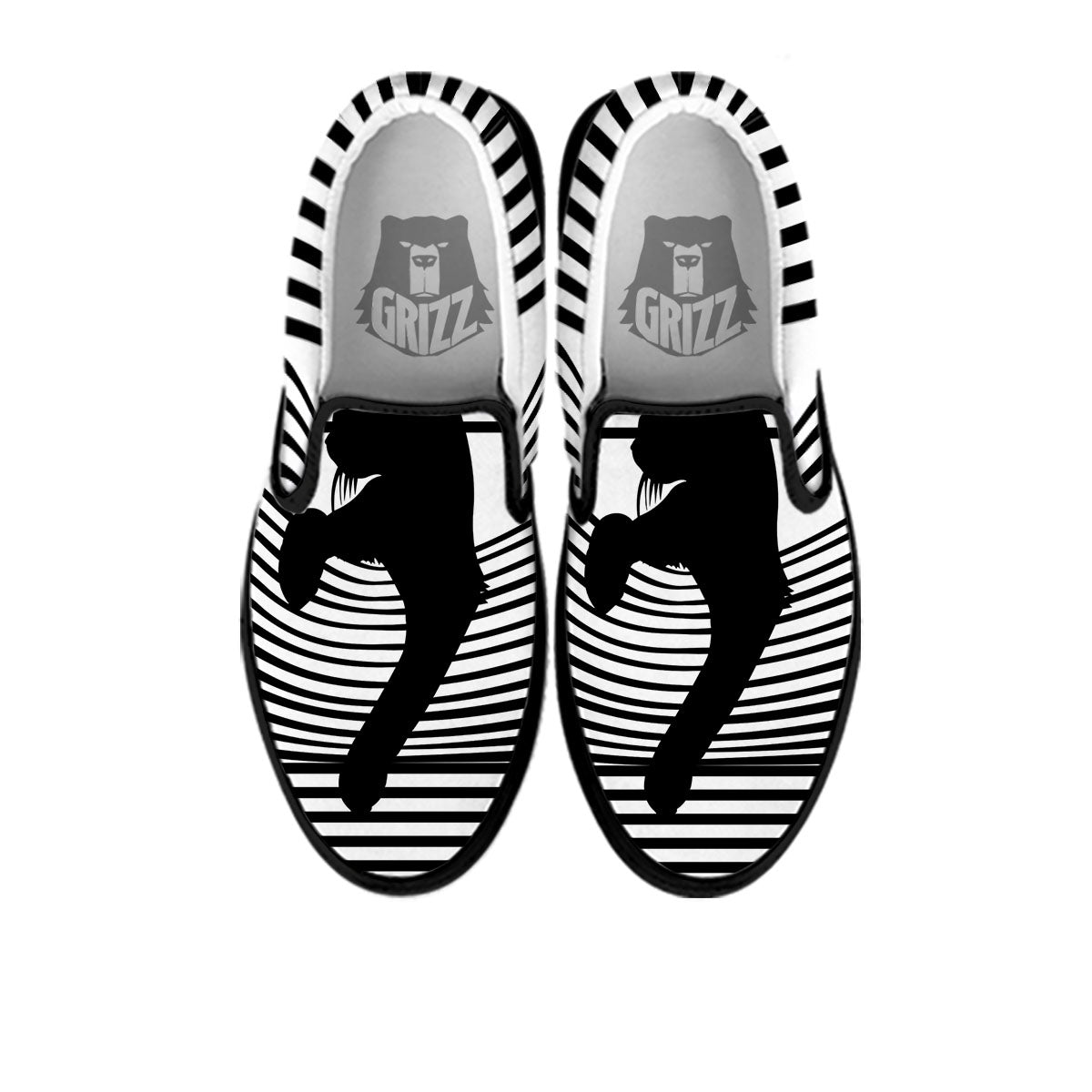 Striped Black Cat Print Black Slip On Shoes-grizzshop