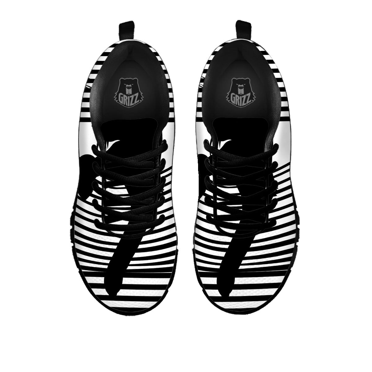 Striped Black Cat Print Black Sneaker-grizzshop