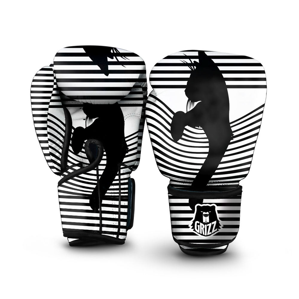 Striped Black Cat Print Boxing Gloves-grizzshop
