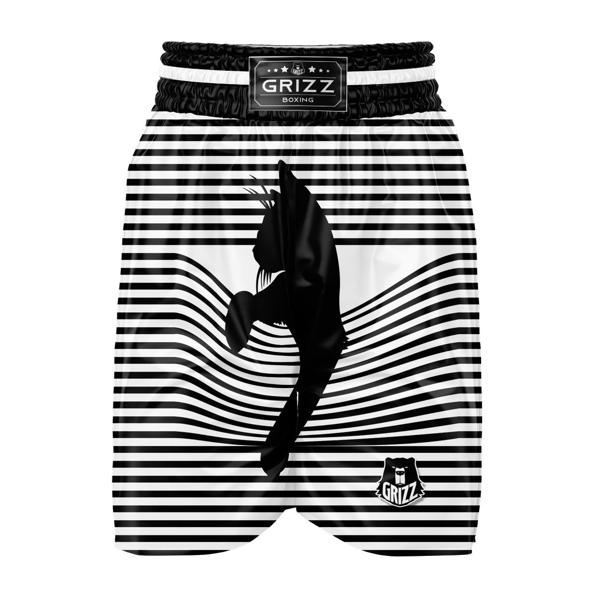 Striped Black Cat Print Boxing Shorts-grizzshop