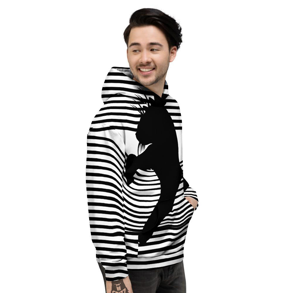Striped Black Cat Print Men's Hoodie-grizzshop