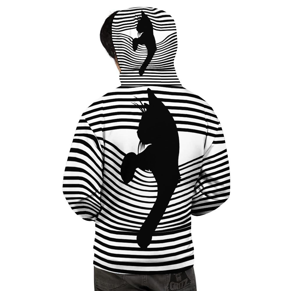 Striped Black Cat Print Men's Hoodie-grizzshop